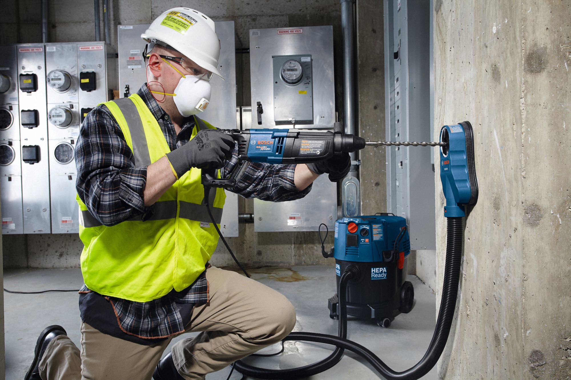 BOSCH Rotary Hammer Drill, SDS Plus, 5/32 in, Carbide, 4 in Overall