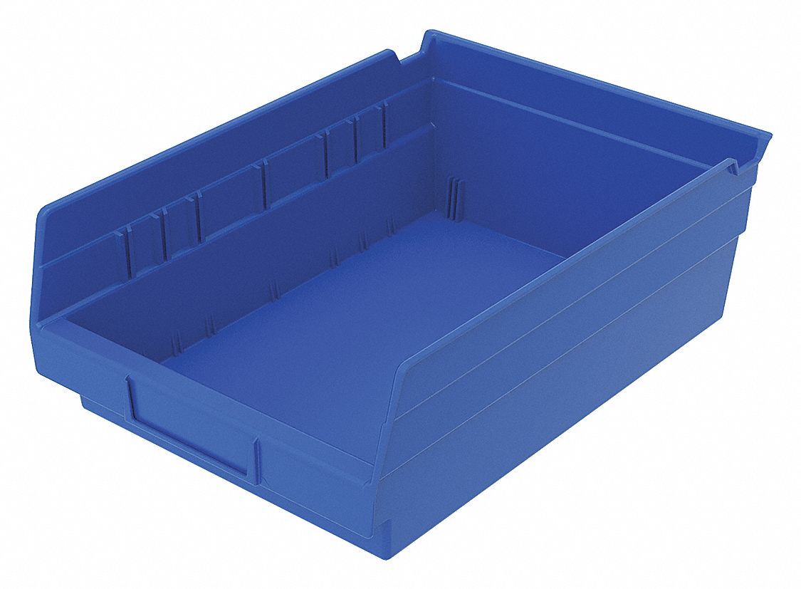 AKROMILS Shelf Bin 11 5/8 in Overall Lg, 8 3/8 in x 4 in, Blue
