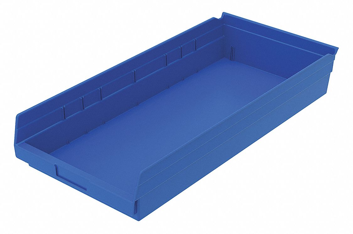 GRAINGER APPROVED Shelf Bin, Blue, 4 inH x 23 5/8 inL x 11 1/8 inW, 1EA