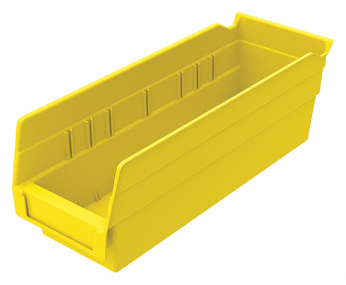 AKROMILS Shelf Bin 11 5/8 in Overall Lg, 4 1/8 in x 4 in, Yellow
