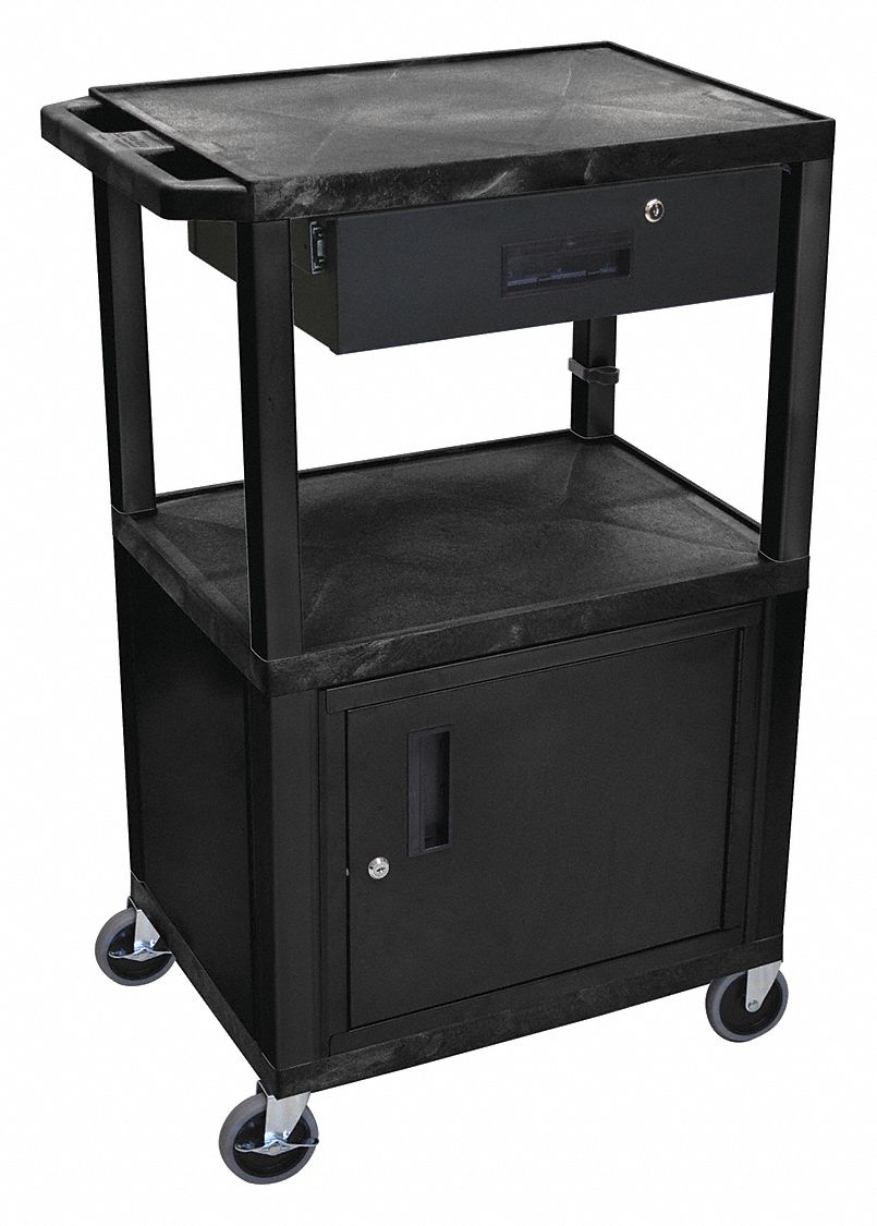 GRAINGER APPROVED AV Cart with Plastic Shelves, Steel Storage