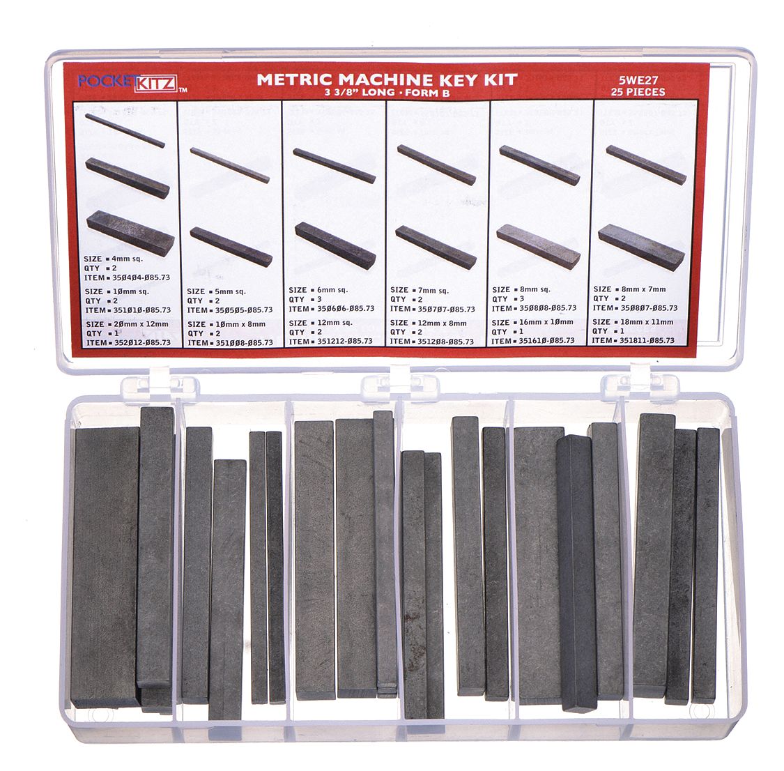 Metric, Straight, Machine Key Assortment,Metric,25 pcs 5WE27