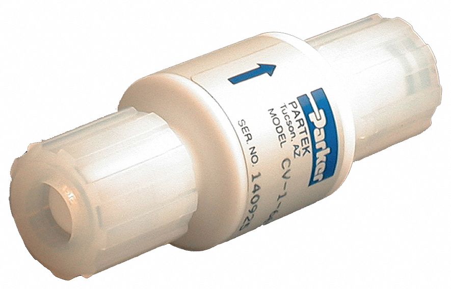 PARKER Check Valve, 1/4 in, Single, Inline, PTFE, PARFLARE x PARFLARE