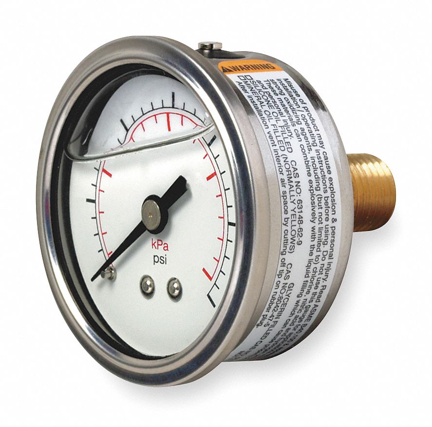 GRAINGER APPROVED Pressure Gauge, 30 psi, 300 kPa Range, 1/8 in MNPT, ±