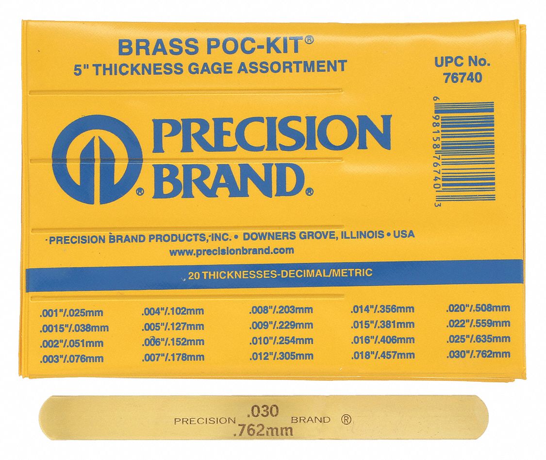 PRECISION BRAND, Inch/Metric, 20 Feeler Blades, Feeler Gauge Set 5XB9976740 Grainger