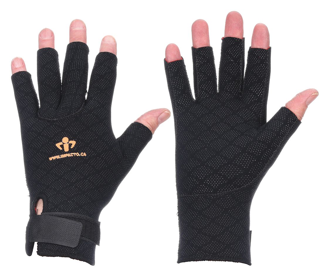 IMPACTO AntiFatigue Gloves, Laminated Fabric Palm Material, S, Black