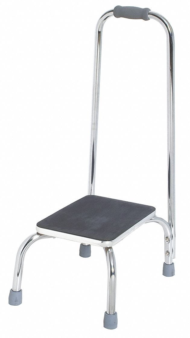 GRAINGER APPROVED Length 341/2", Steel Tube, Bath Step Stool, Silver