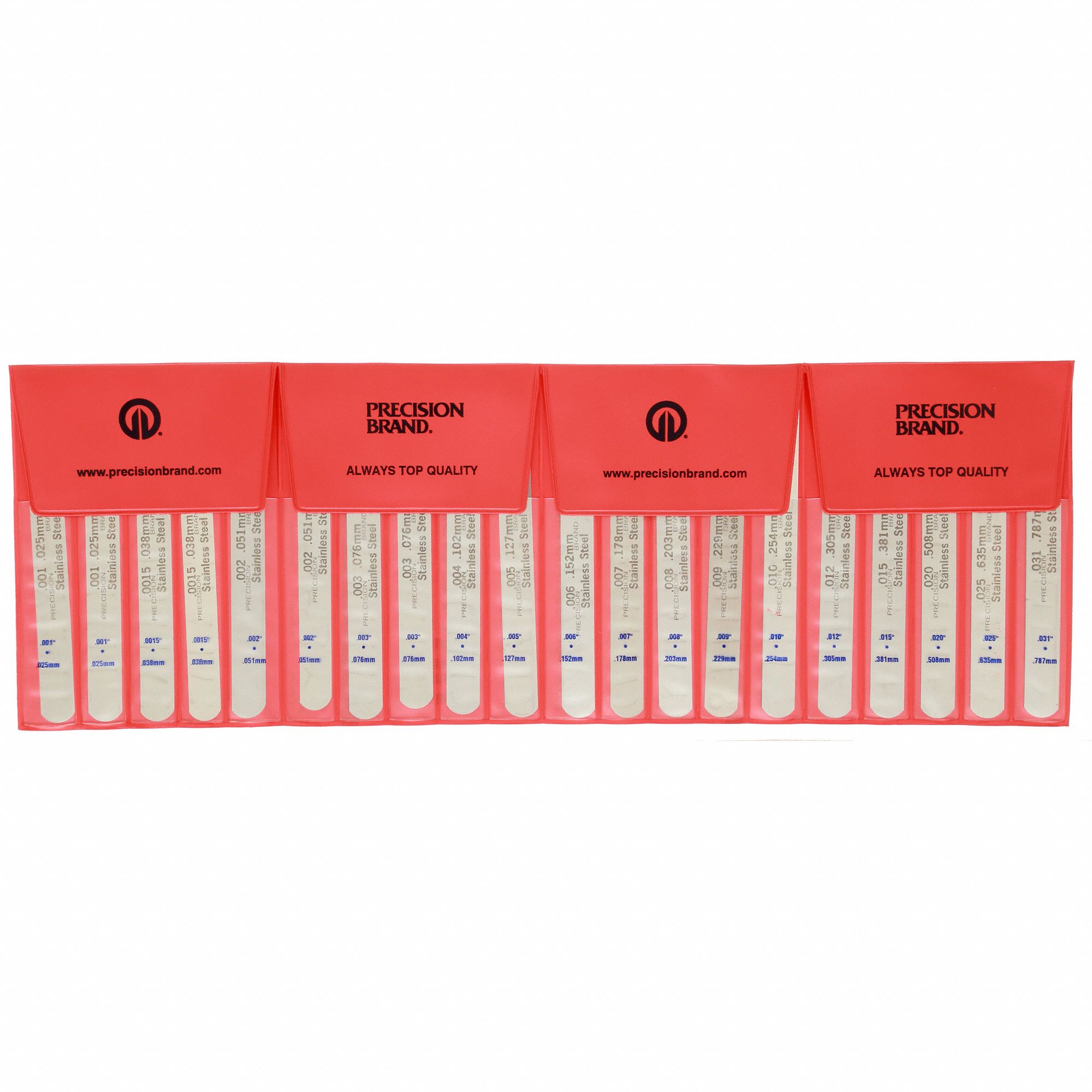 PRECISION BRAND Feeler Gauge Set Inch/Metric, 20 Feeler Blades, 0.001 in to 0.031 in Thick
