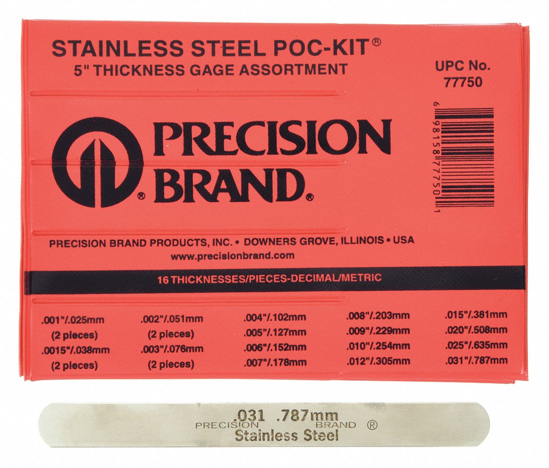 PRECISION BRAND, Inch/Metric, 20 Feeler Blades, Feeler Gauge Set