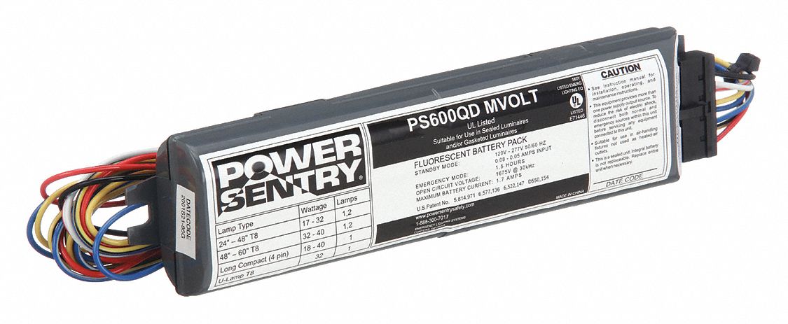 POWER SENTRY, 120 to 277V AC, 1_2 Bulbs Supported, Fluorescent Battery
