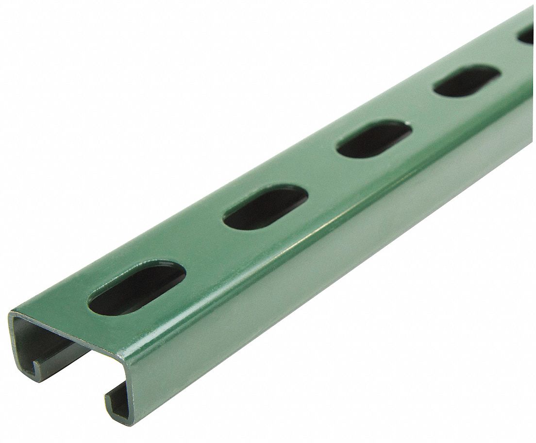 GRAINGER APPROVED Slotted Standard 15/8 in x 13/16 in Strut Channel, Green Painted Steel, 14 ga