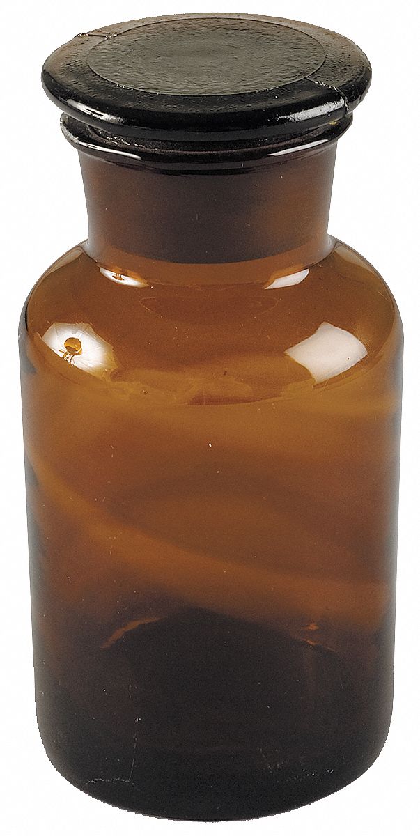 LAB SAFETY SUPPLY Wide Mouth Round Bottle, Reagent, Glass, 60 mL, Amber