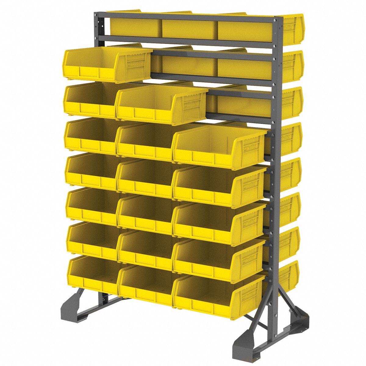 AKROMILS 2Sided Bin Rail Floor Rack with 0 Bins, 53 inH x 36 inW x 20 inD, Gray 5YM9030016