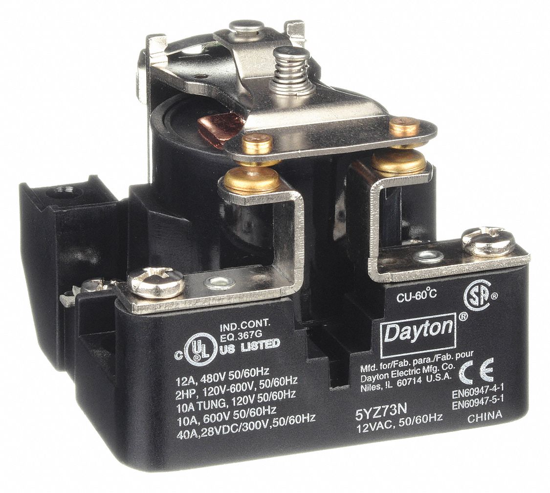 DAYTON, Surface Mounted, 12V AC, Open Power Relay - 5YZ73|5YZ73 - Grainger