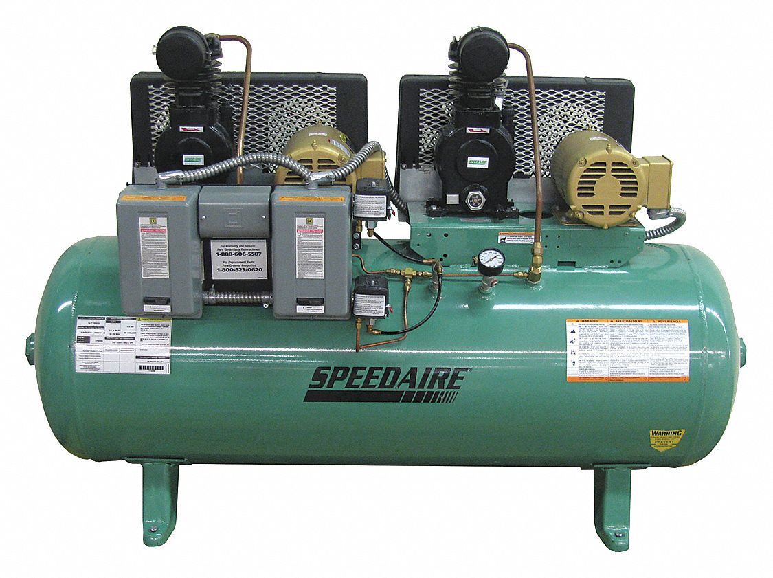 SPEEDAIRE 1 HP, 30 gal. Horizontal Pressure Lubricated Tank Mounted