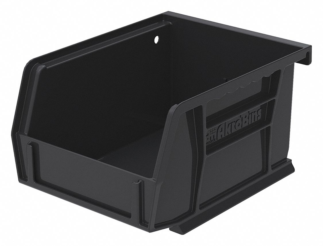 AKROMILS ESD Conductive Bin, Black, 5 3/8 in Outside Length, 4 1/8 in