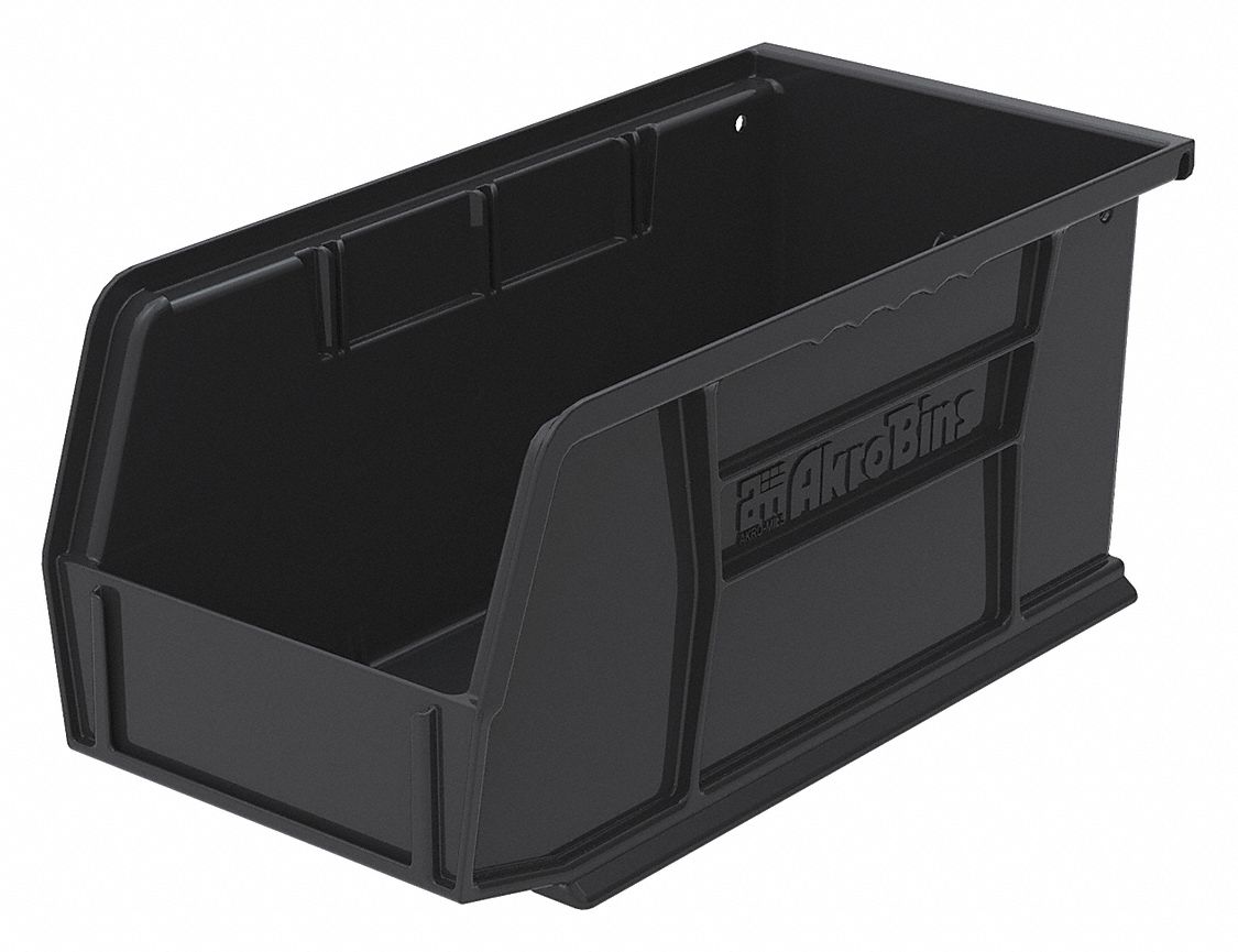 AKROMILS ESD Conductive Bin, Black, 10 7/8 in Outside Length, 5 1/2 in
