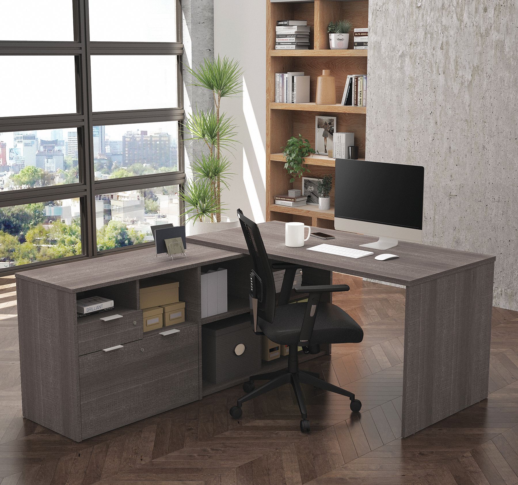 BESTAR, i3 Plus Series, 71 7/64 in Overall Wd, LShape Desk 605G94