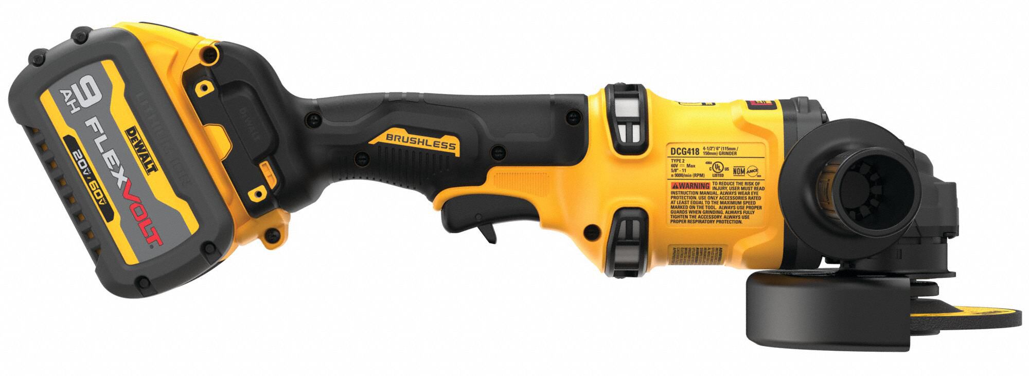 DEWALT Cordless, Angle Grinder Kit, 4 1/2 in, 6 in Wheel Diameter, 60V