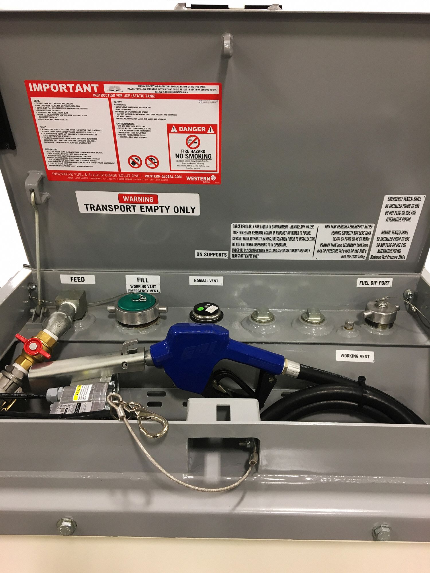 FUELCUBE White Rectangle Diesel Fuel Tank Pump Kit, 528 gal Capacity, 11 Gauge Steel 60GW05