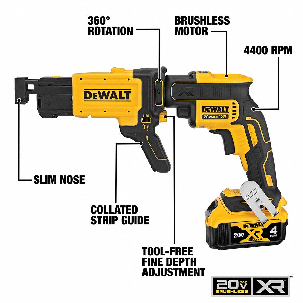 DEWALT Screw Gun Kit, Cordless, 1/4 in Hex Drive Size, 4,400 RPM