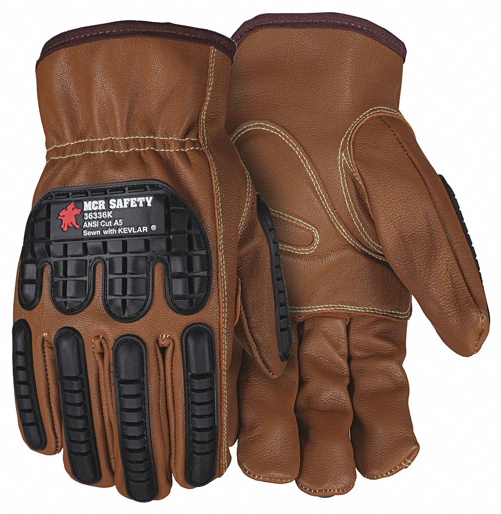 MCR SAFETY Leather Gloves M ( 8 ), Goatskin, Drivers Glove, ANSI Cut Level A5, Palm Side, 12 PK