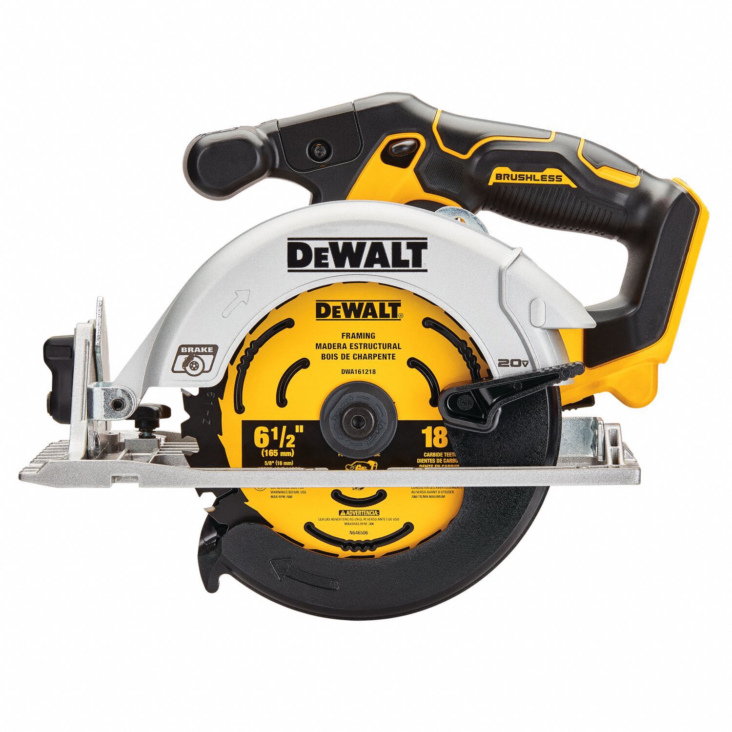 DEWALT Circular Saw, 6 1/2 in Blade Dia., Left Blade Side, Bevel Angle