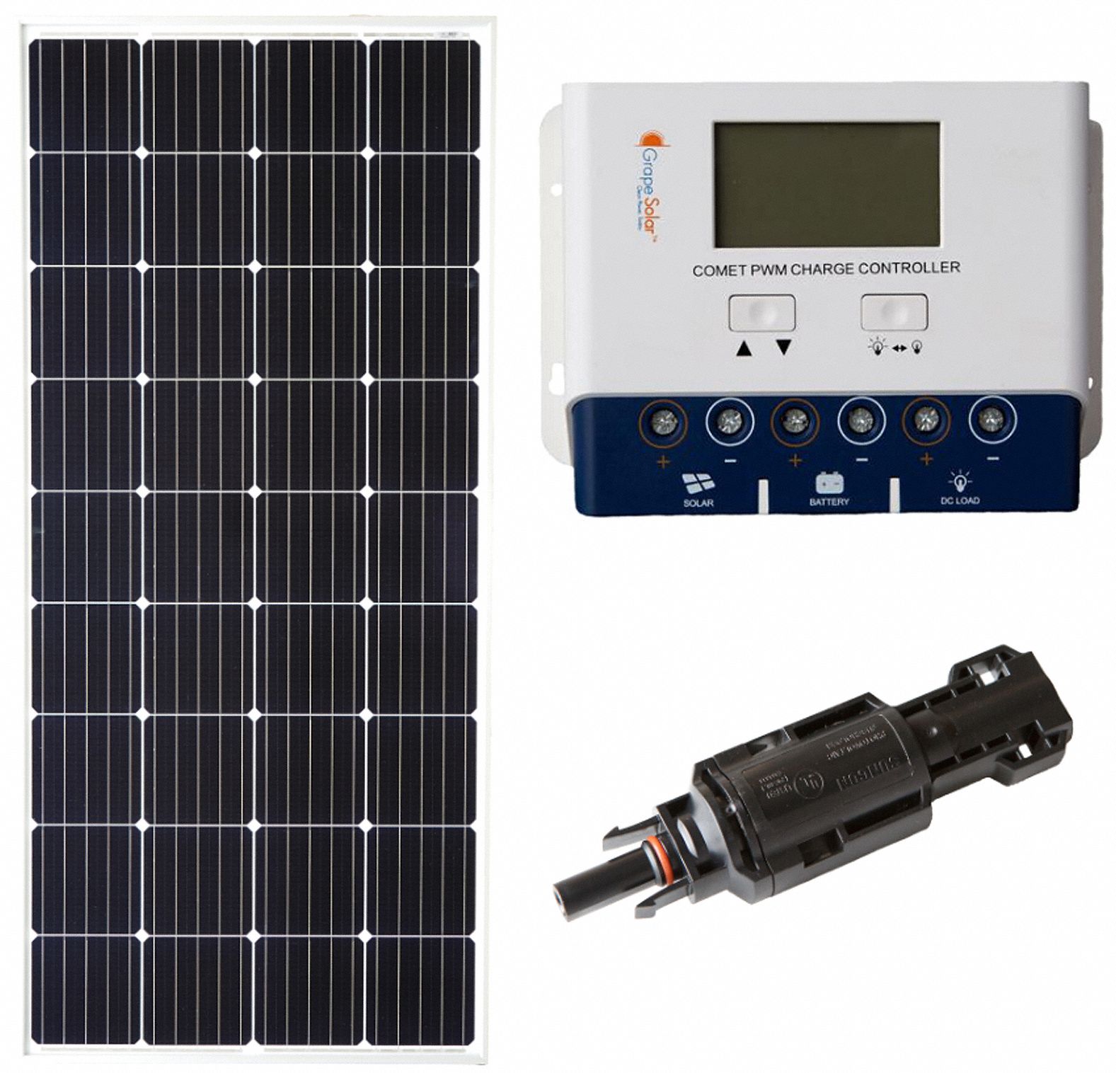 GRAPE SOLAR 200 W, Solar Panel Kit, 12V DC 60UR09GS200KITBT