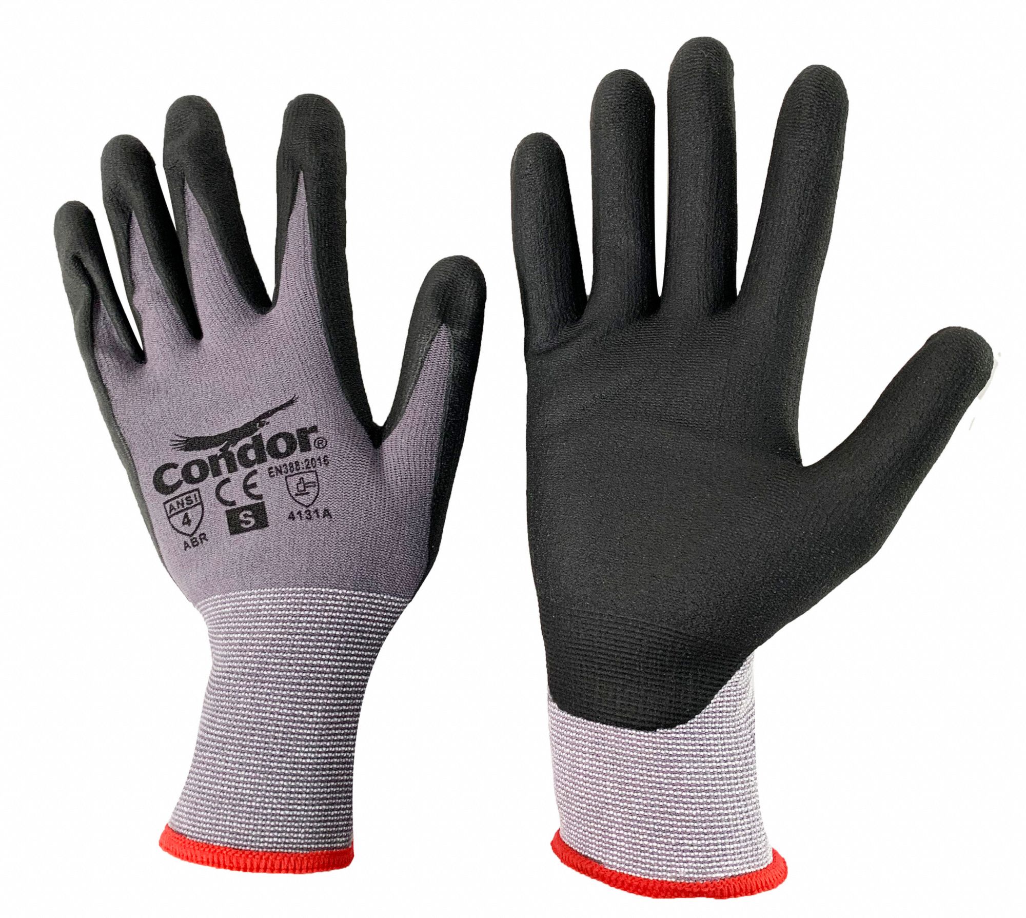 CONDOR COATED GLOVES, XL (10), SANDY, NITRILE, DIPPED PALM, ANSI