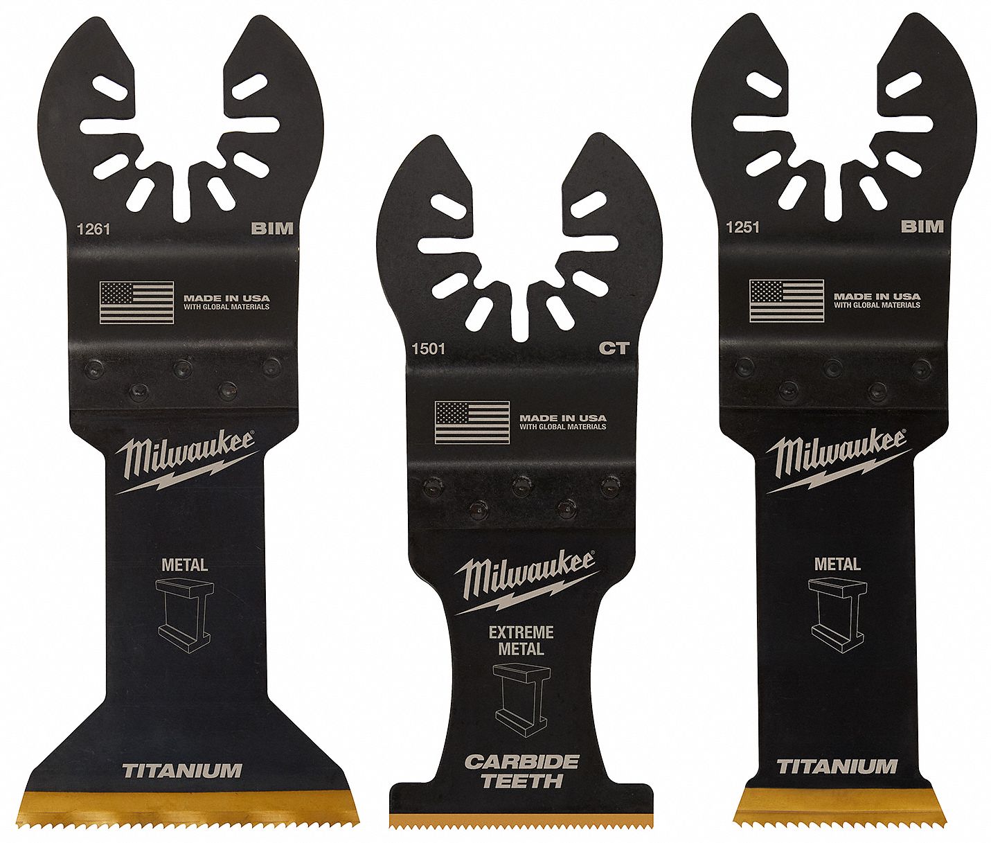 MILWAUKEE MULTITOOL BLADE SET, OPENLOK, TITANIUM/BIMETAL/CARBIDE, 20000SPM, 3PK