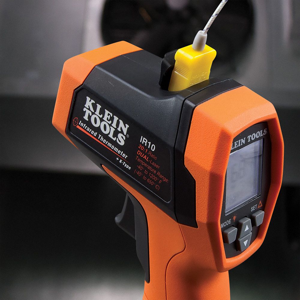 KLEIN TOOLS Infrared Thermometer 40° to 1202°, Adj 0.10 to 1.00, Dual 616J64IR10 Grainger