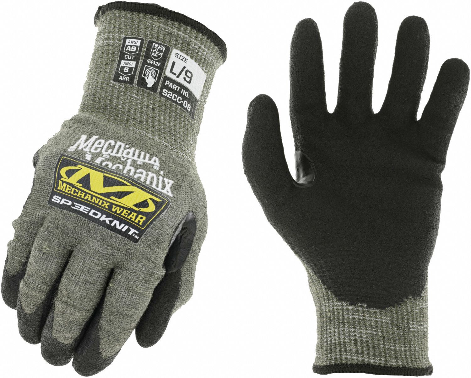 MECHANIX WEAR Knit Gloves L ( 9 ), ANSI Cut Level A9, Palm, Dipped