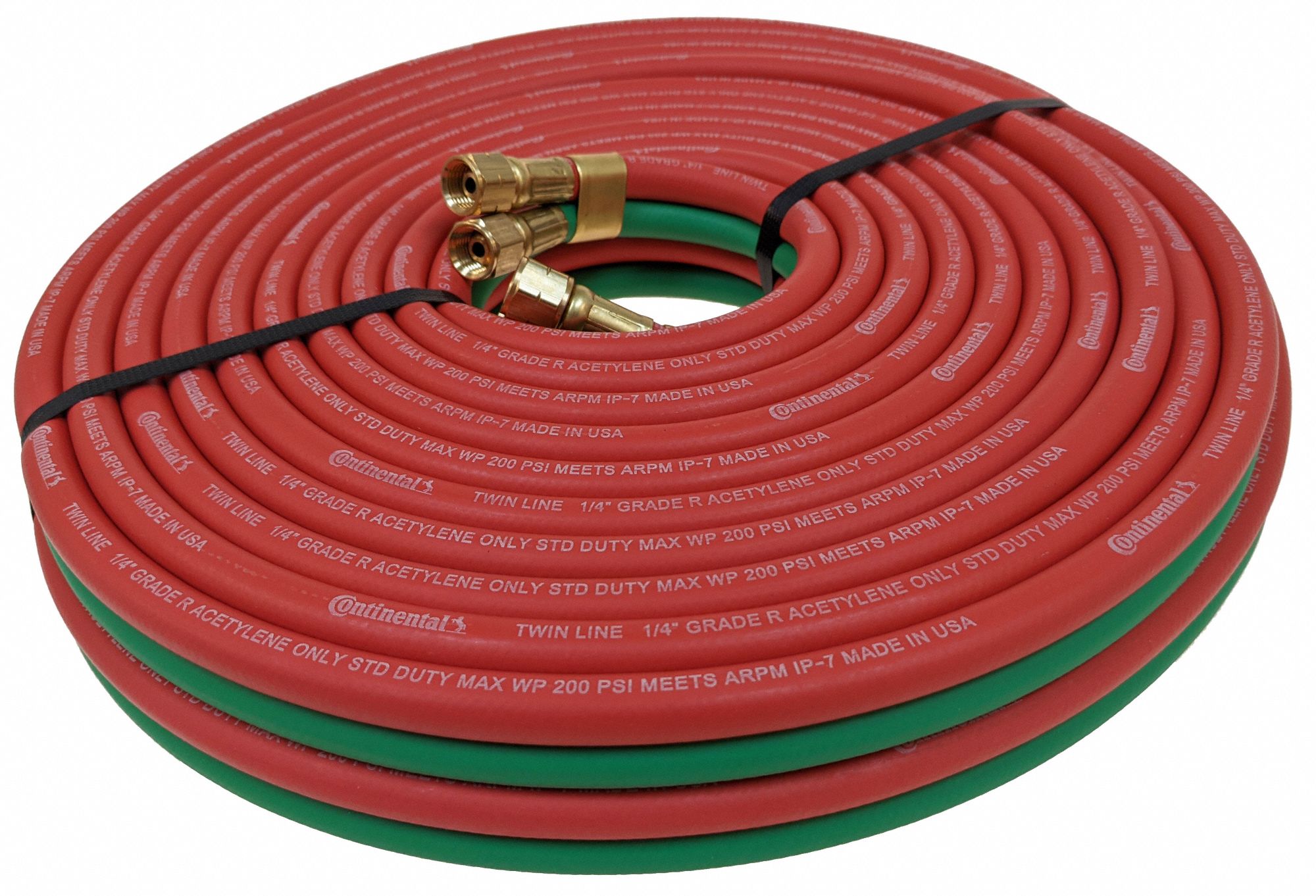 1/4 in Hose Inside Dia., Green, Red, Twin Line Welding Hose 61DV61
