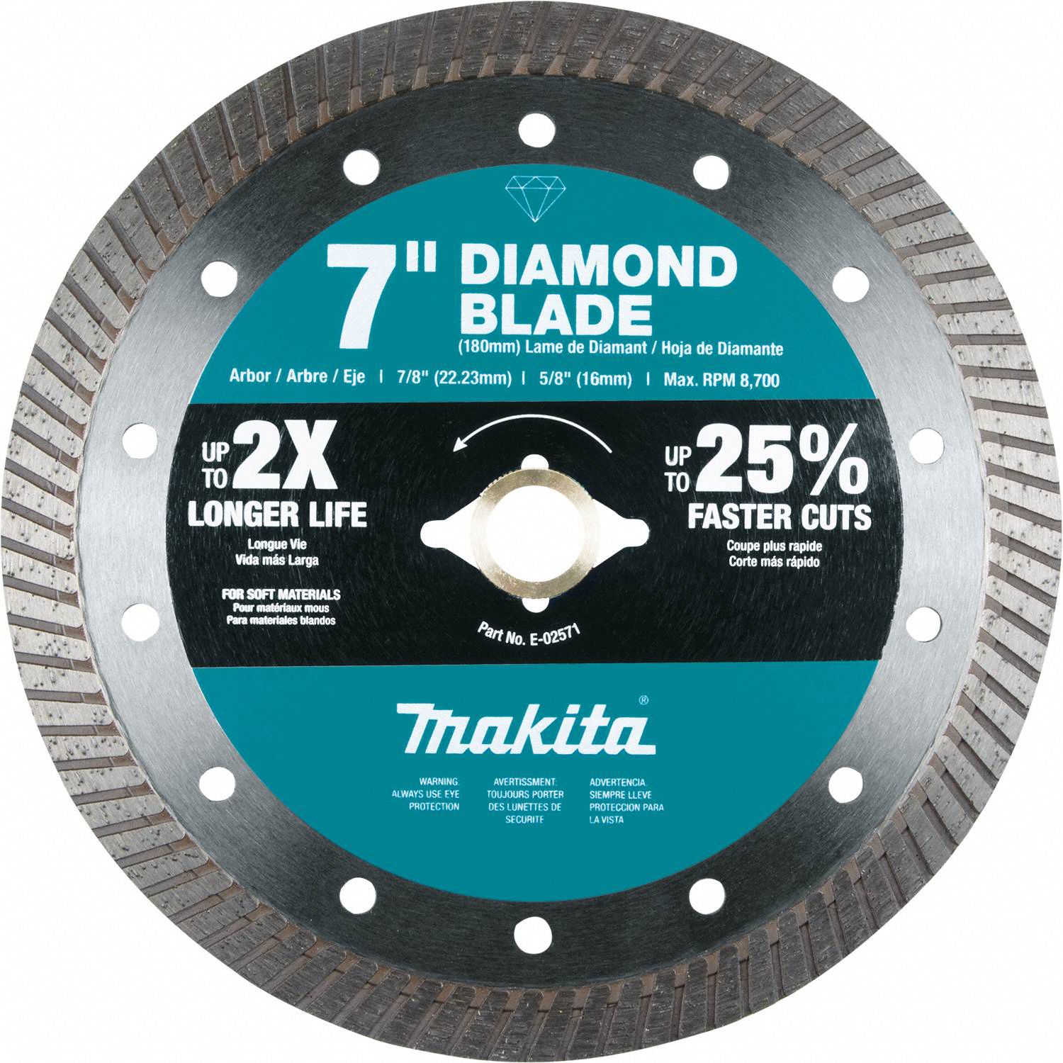 MAKITA, 7 in Blade Dia., 5/8 in_7/8 in Arbor Size, Diamond Blade