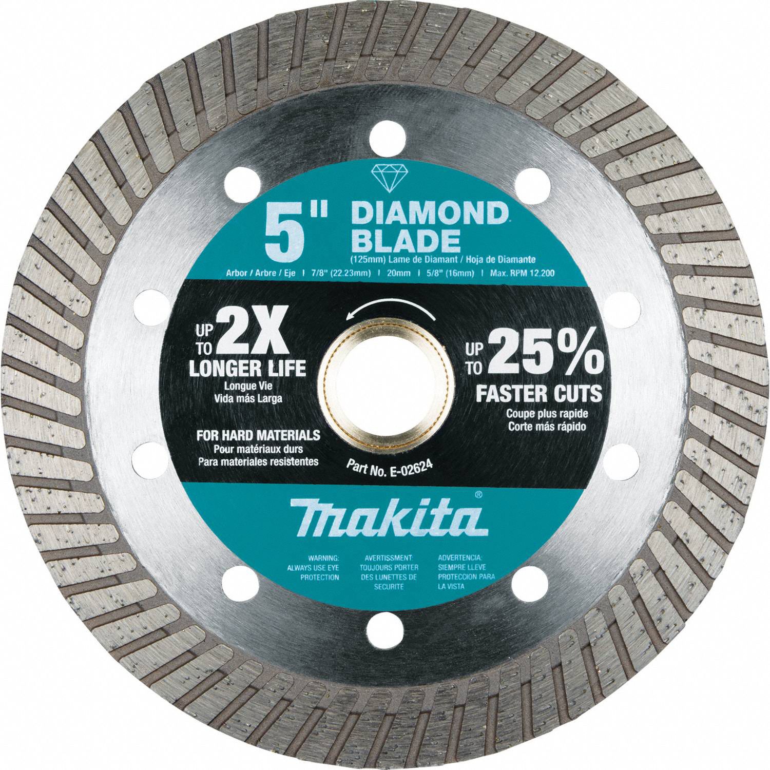 MAKITA, 5 in Blade Dia., 5/8 in_20 mm_7/8 in Arbor Size, Diamond Blade