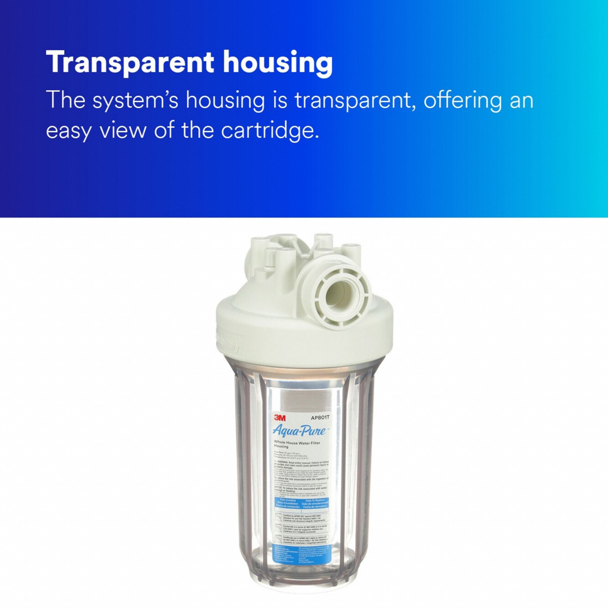 3M AQUAPURE Filter Housing 1 in, NPT, 20 gpm, 100 psi Max Pressure