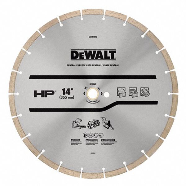 DEWALT, 14 in Blade Dia., 1 in Arbor Size, Diamond Saw Blades 61TJ10