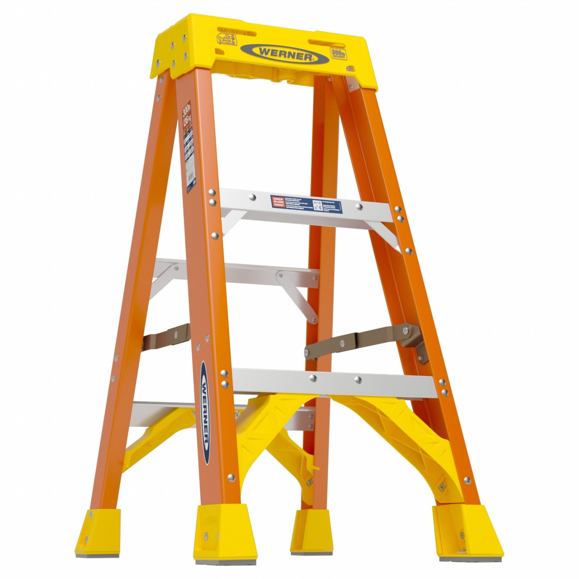 WERNER, 3 ft Ladder Size, Fiberglass, Stepladder 41D2456203 Grainger