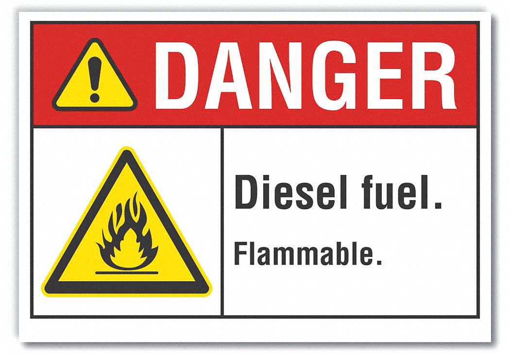 LYLE Danger Sign, Sign Format ANSI/OSHA Format, Diesel Fuel. Flammable