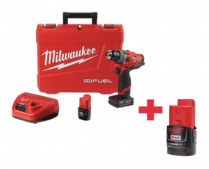 MILWAUKEE 1/2 in Cordless Hammer Drill Kit, 12.0 Voltage, Battery Included 643F56250422 48