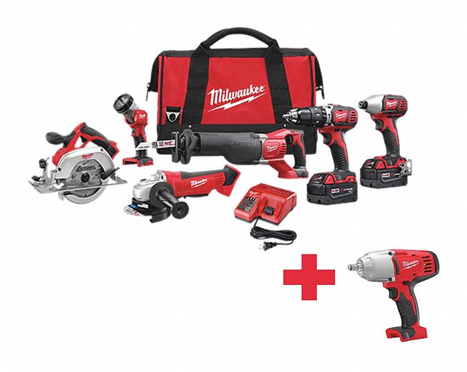 MILWAUKEE, 18 V Volt, 7 Tools, Cordless Combination Kit - 643F85|2696