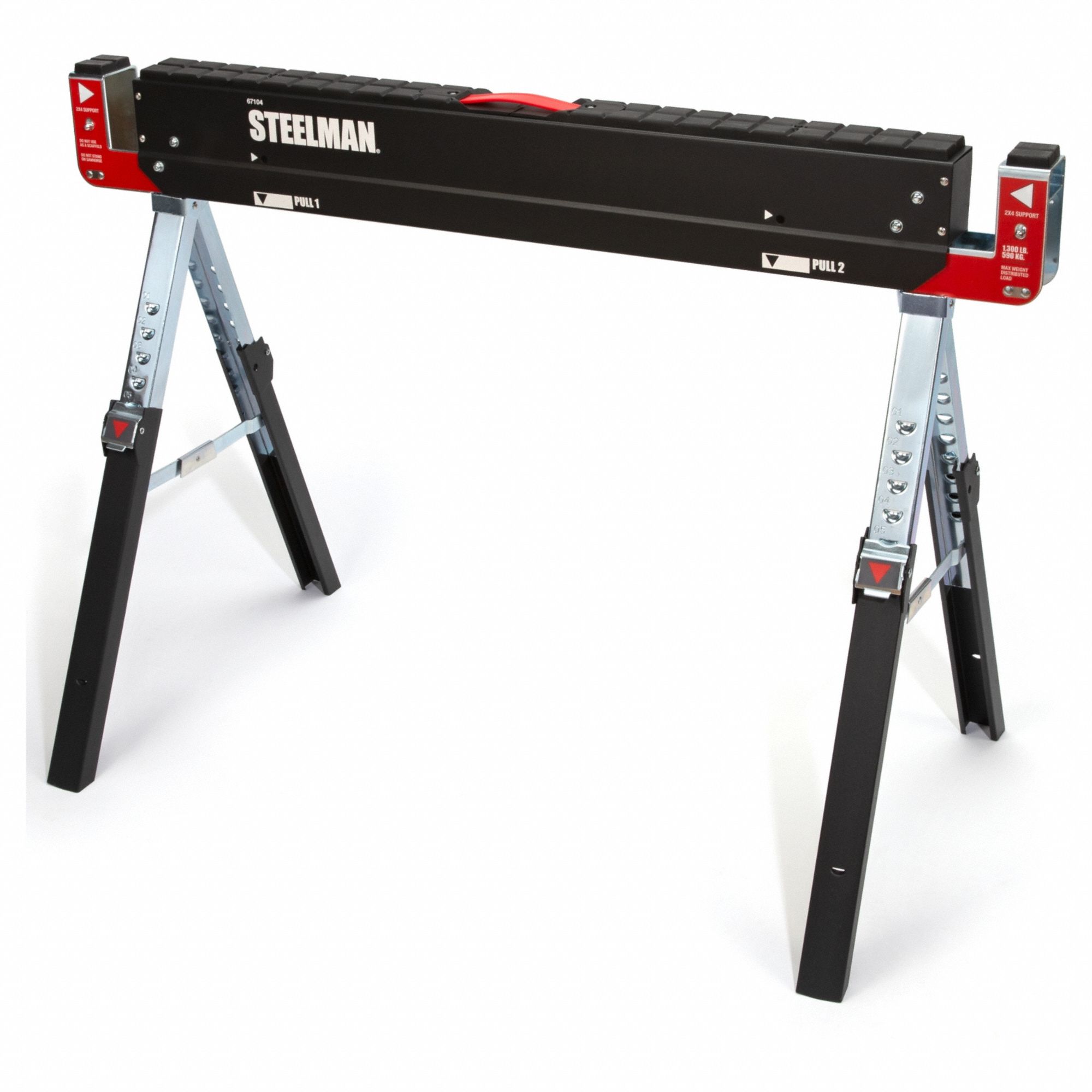 STEELMAN, Adj Ht, Steel, Adjustable Folding Sawhorse 45ND4067104G