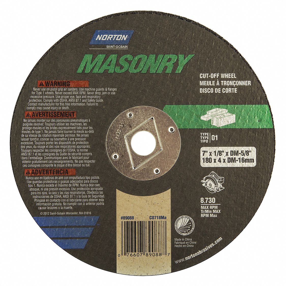 NORTON Abrasive CutOff Wheel 7 in Abrasive Wheel Dia, Silicon Carbide