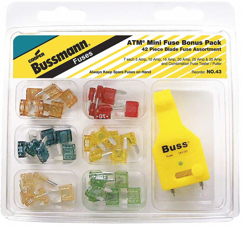 BUSSMANN Fuse Kit ATM, 42 Fuses Included, 5 to 30 A, (7) ATM 5, 10, 15