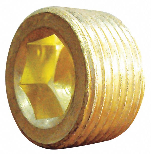 GRAINGER APPROVED Brass Countersink Plug, MNPT, 1/4 in Pipe Size, 1 EA