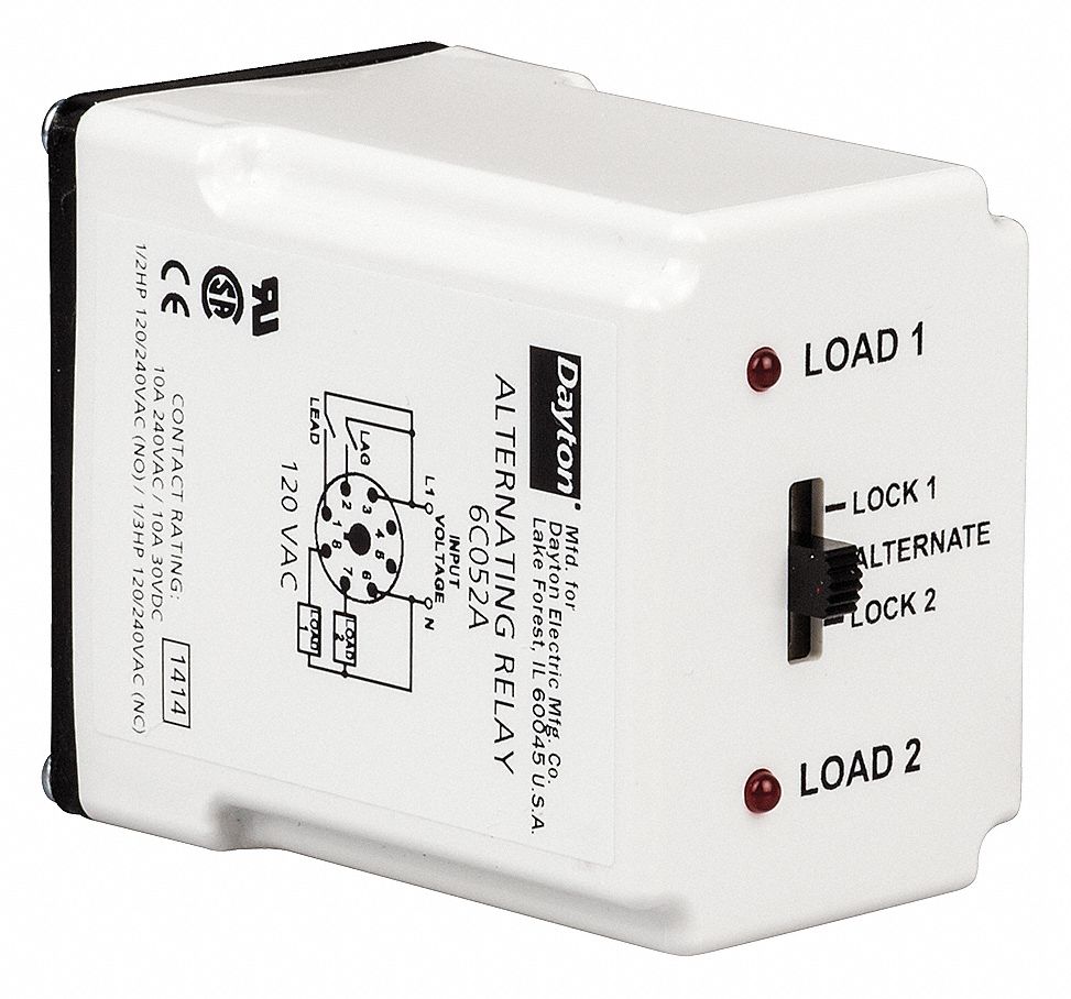 DAYTON Alternating Relay, 120V AC, 10A 240V, 10A 28V, Octal Base