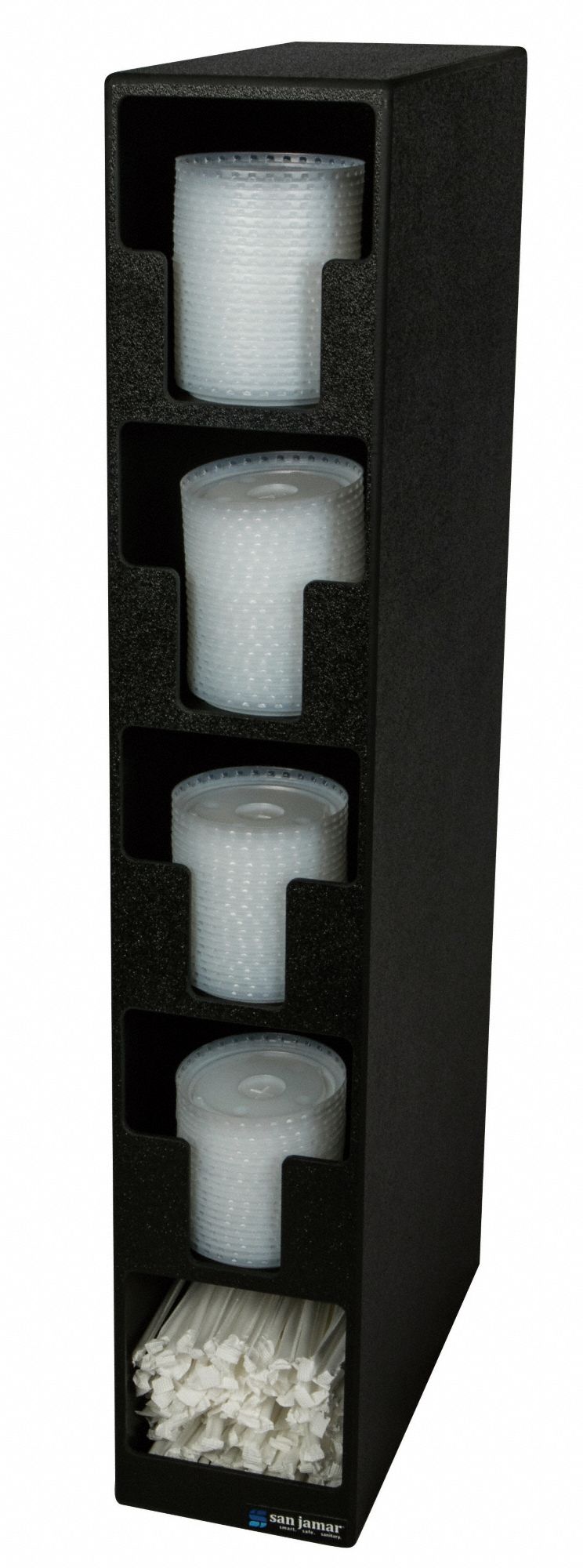 SAN JAMAR CountertopMount Lid and Straw Dispenser, Holds 8 to 46 oz