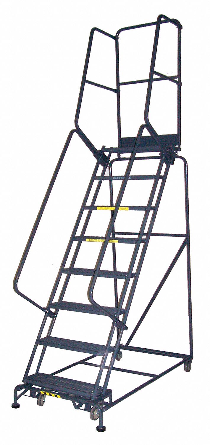 8Step Rolling Ladder, Perforated Step Tread, 125 in Overall Height