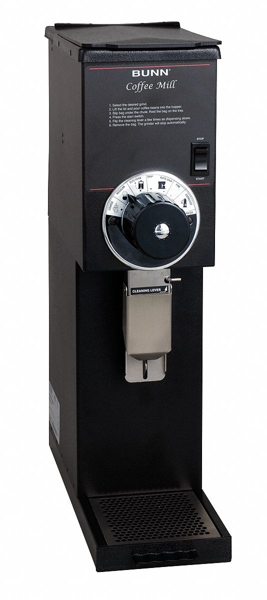 BUNN Bulk Coffee Grinder Single Hopper, 2 lb, Black, Stainless Steel