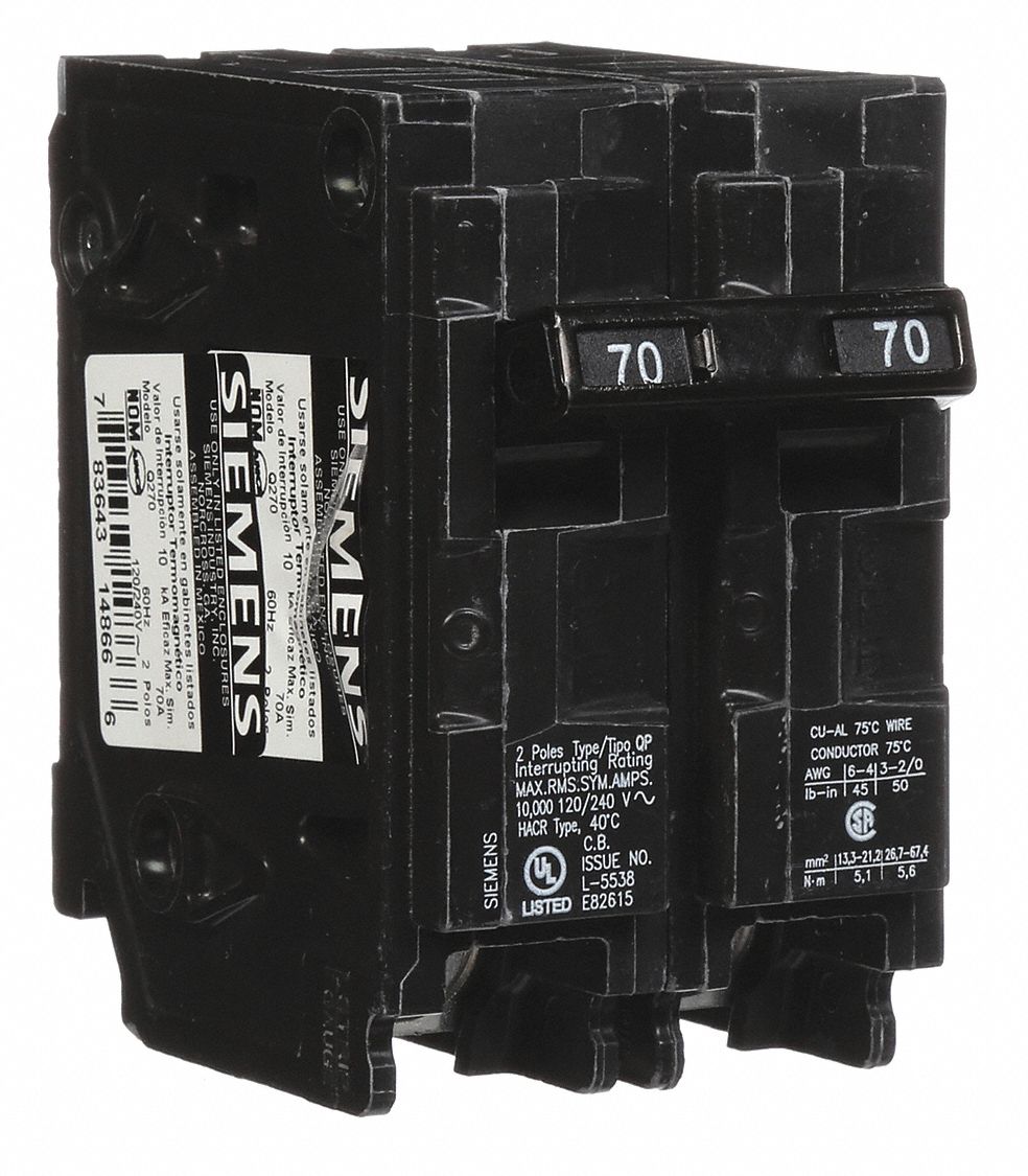 SIEMENS Miniature Circuit Breaker 70 A Amps, 120/240V AC, Single Phase